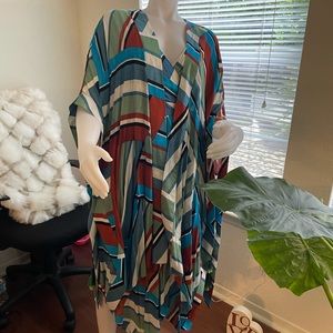 Block color wrap dress with Cardigan